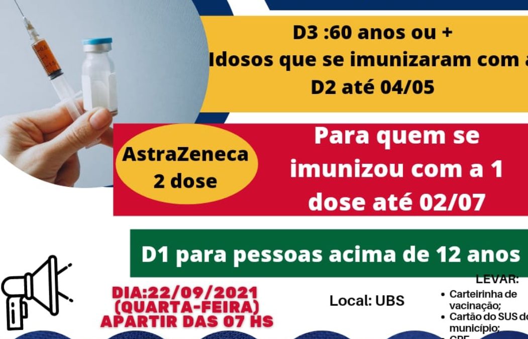 Vacinação Covid-19 Quarta-feira 22 de setembro 2021.