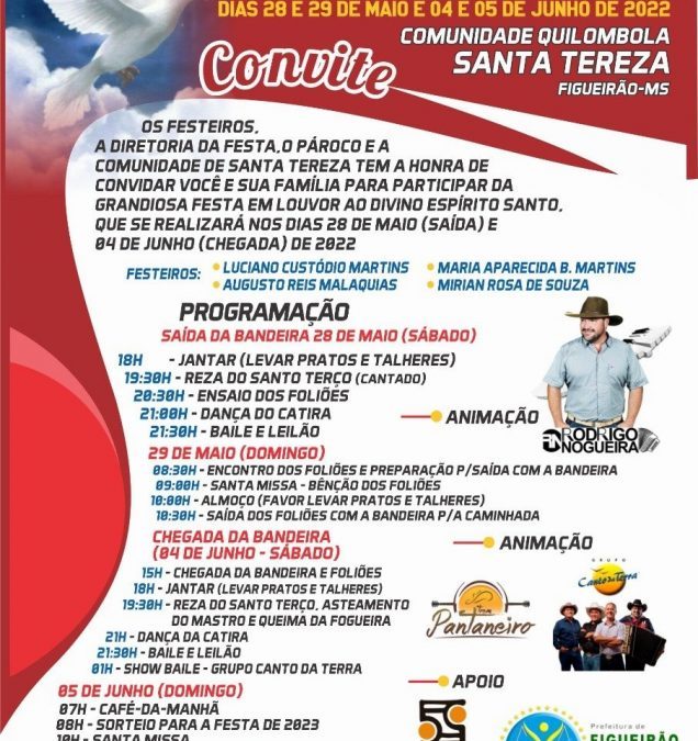VENHA PARTICIPAR DA TRADICIONAL FESTA DO DIVINO EM SANTA TEREZA
