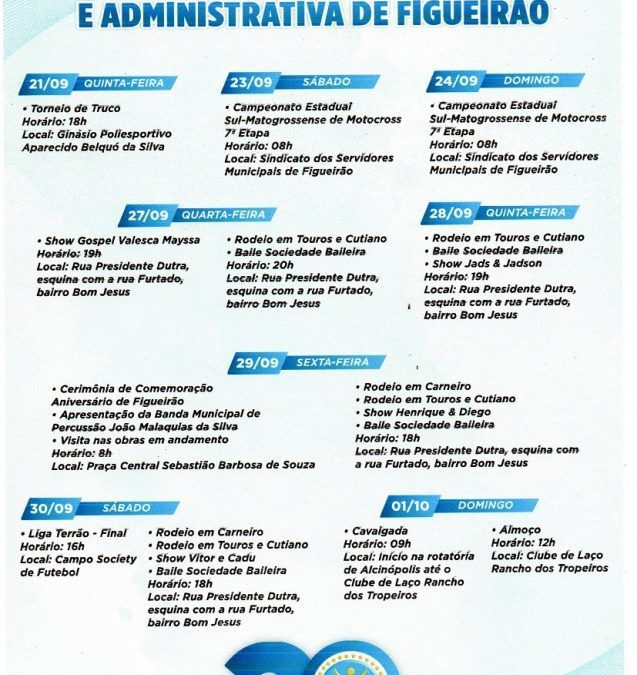 PROGRAMAÇÃO DA FESTA DE ANIVERSÁRIO DE FIGUEIRÃO