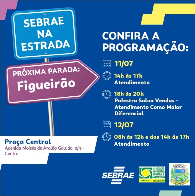 Carreta SEBRAE na estrada estará em Figueirão, nos dias 11 e 12 de julho.