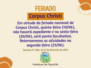 Feriado Corpus Christi – 19 de junho de 2025.